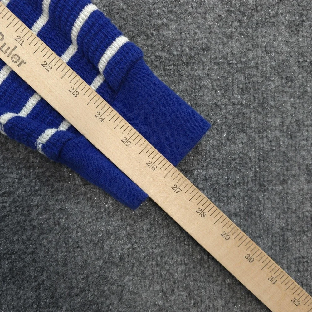 Vintage Polo Ralph Lauren Hoodie Mens L Blue Striped Thermal Henley Pony Logo